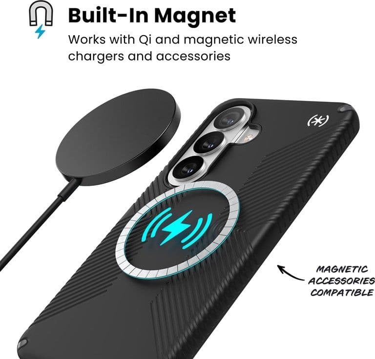 Speck Presidio2 Grip Magnet – Samsung Galaxy S26 MagSafe Case (Black/Slate Grey/White) - 12