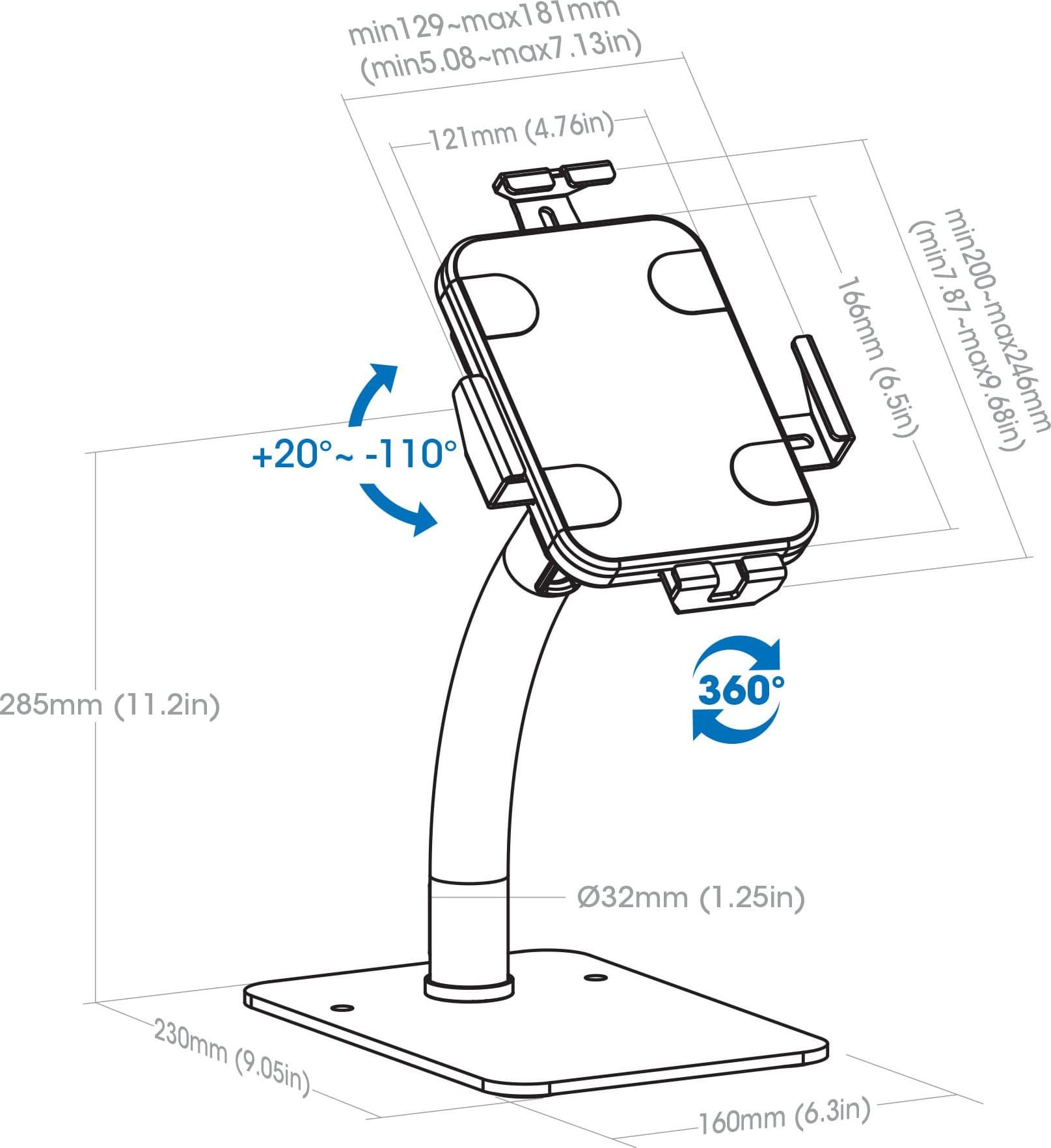 Supporto da Banco Antifurto per Tablet 7,9-11'' con Rotazione 360&deg - 3