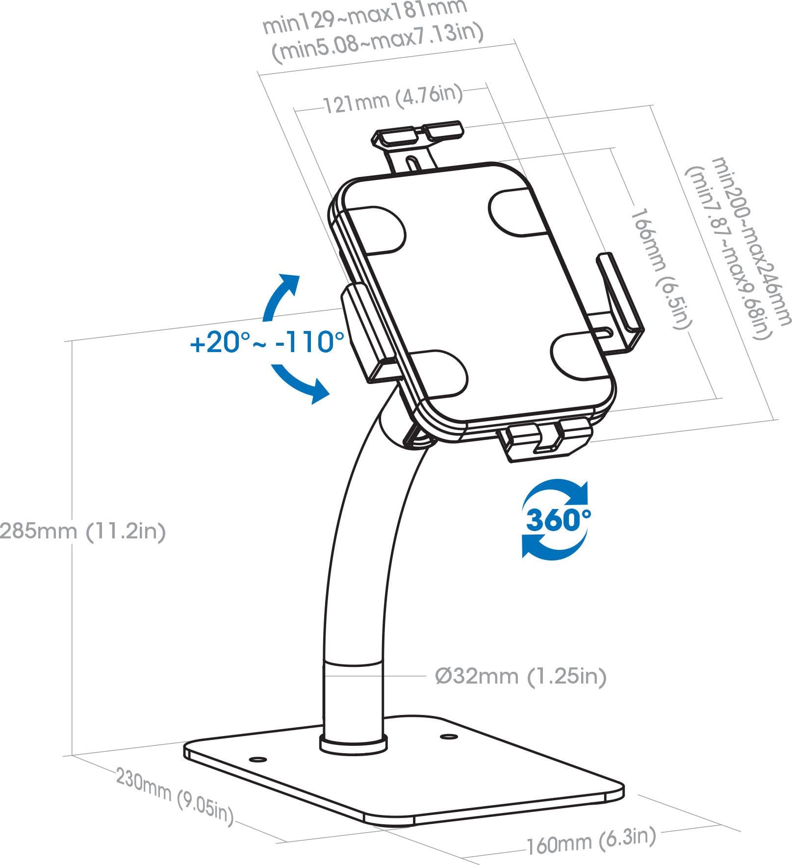 Supporto da Banco Antifurto per Tablet 7,9-11'' con Rotazione 360&deg - 9