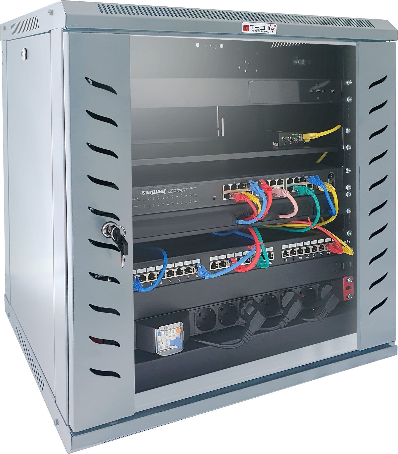 Armadio Rack 19'' a Muro 15 Unit&agrave P.450 mm Flat Pack Grigio