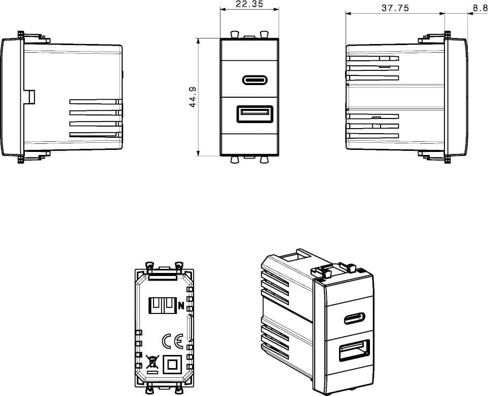 Domus S44 Caricatore USB-A e USB-C&trade 3A 230V Bianco Lucido, 441082USBAC - 2
