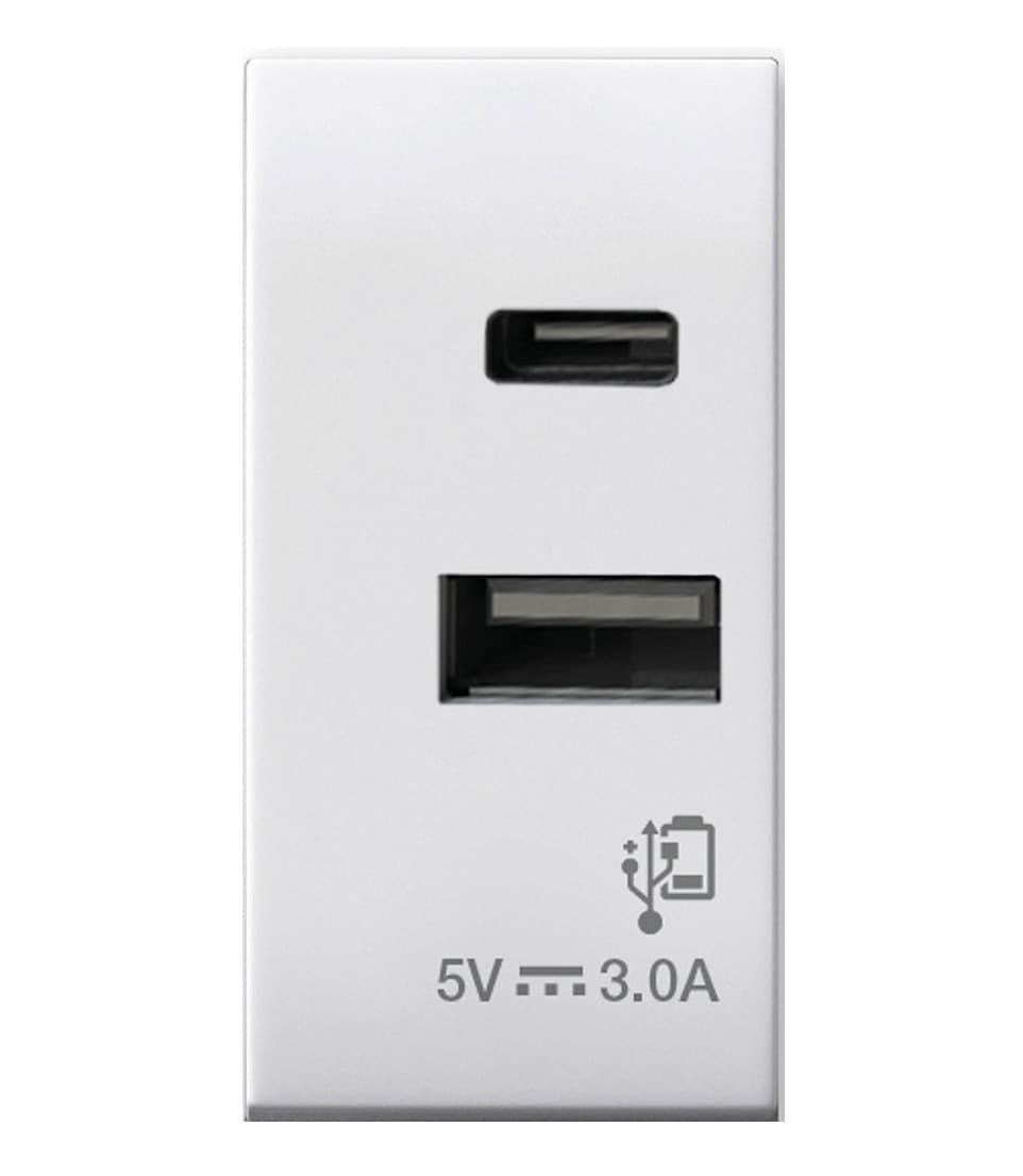 Domus S44 Caricatore USB-A e USB-C&trade 3A 230V Bianco Lucido, 441082USBAC - 4