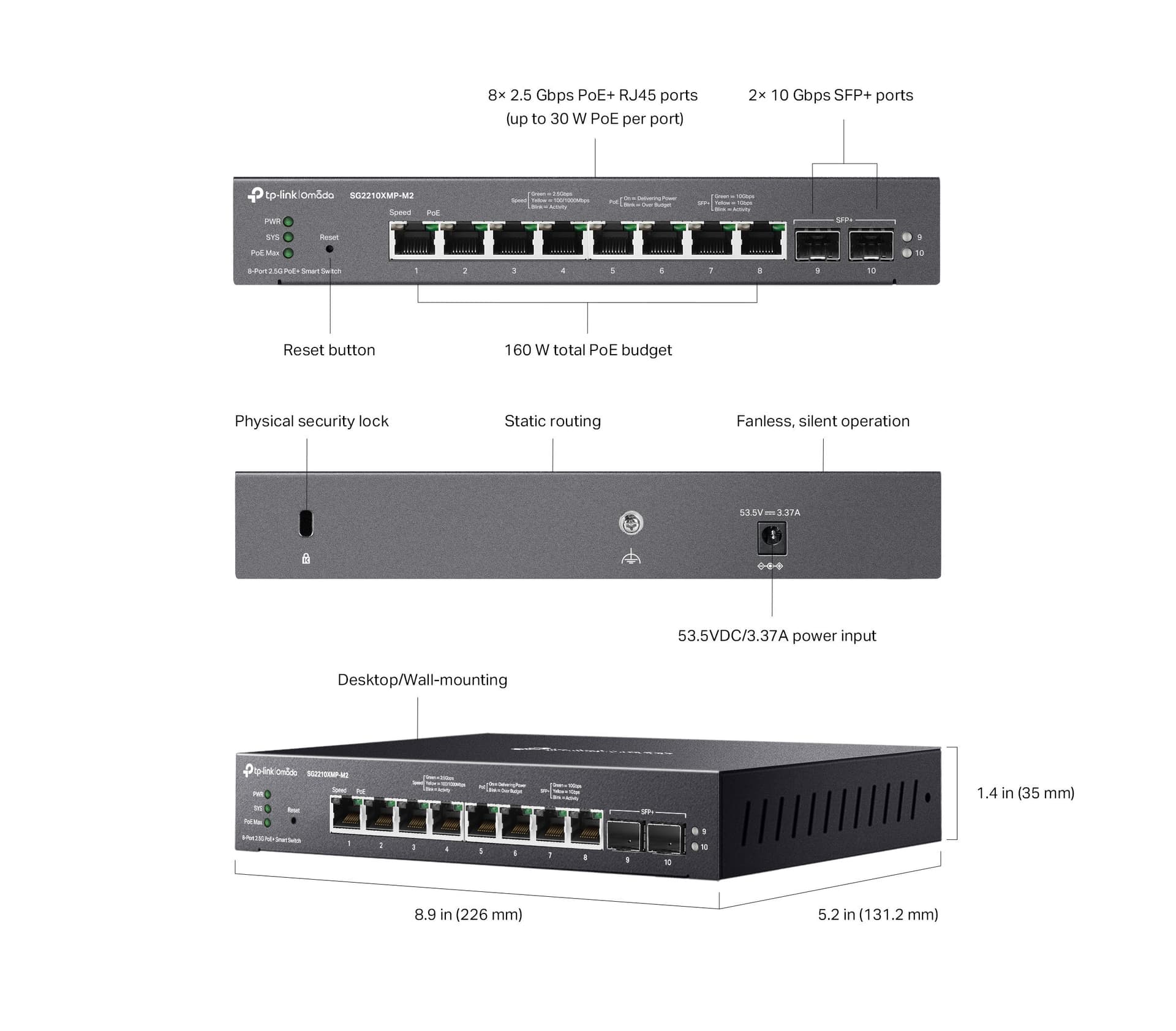 Switch Smart con 10 Porte, 8 2.5GBASE-T, 2 Porte 10GE SFP+ e 8 porte PoE+, SG2210XMP-M2 - 6