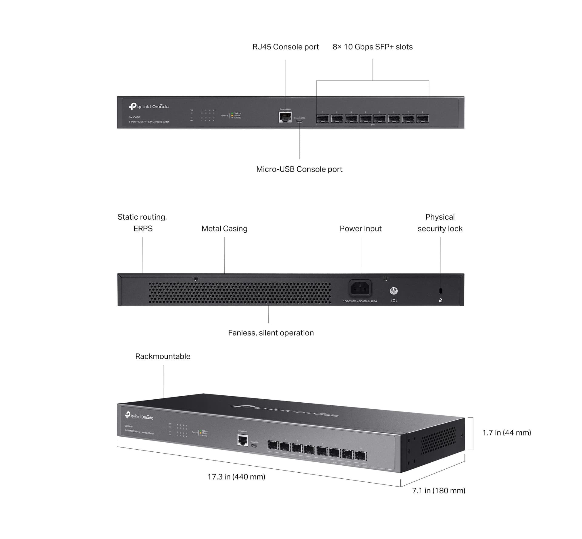 Switch Managed L2+ con 8 Porte 10 GE SFP+, SX3008F - 9