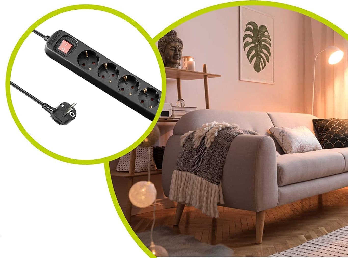 Presa Multipla a 6 Posti Schuko con Cavo 1,5m Nero - 5