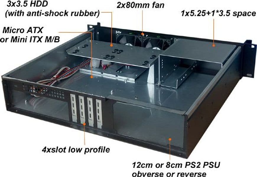 Chassis Industriale Rack 19''/Desktop 2U Ultra-compatto - 8