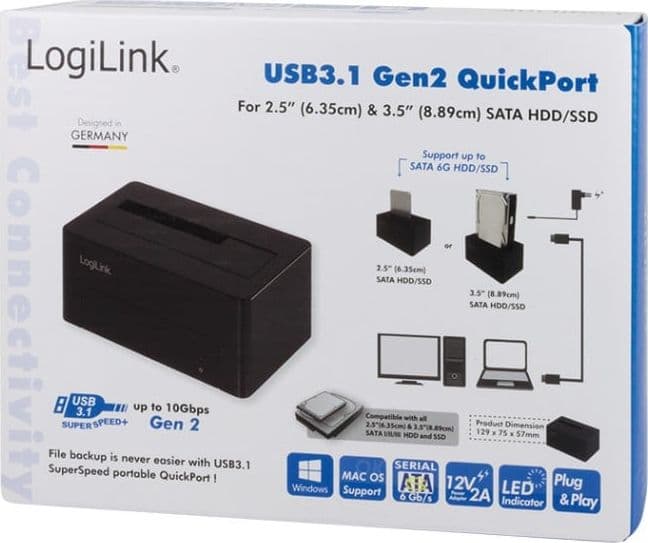 Docking Station USB3.1 Gen2 per HDD/SSD SATA da 2.5''/3.5'' Nero - 2