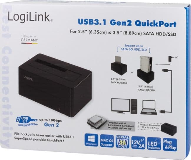 Docking Station USB3.1 Gen2 per HDD/SSD SATA da 2.5''/3.5'' Nero - 6