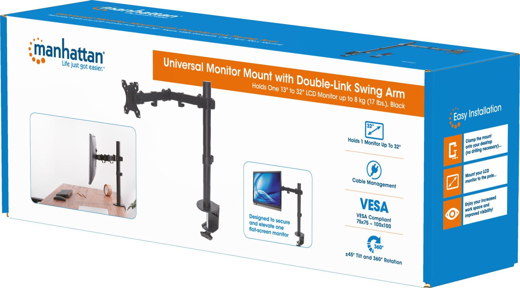 Supporto da Scrivania per Monitor 13-32'' Doppio Snodo di Regolazione - 7