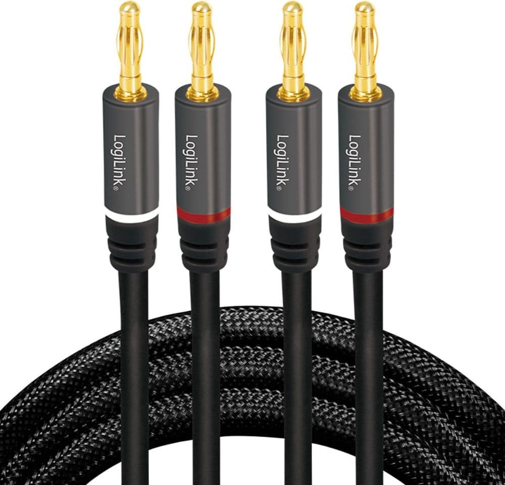 Cavo per Altoparlanti 2x2 Spinotti a Banana Nylon Nero 5m - 5