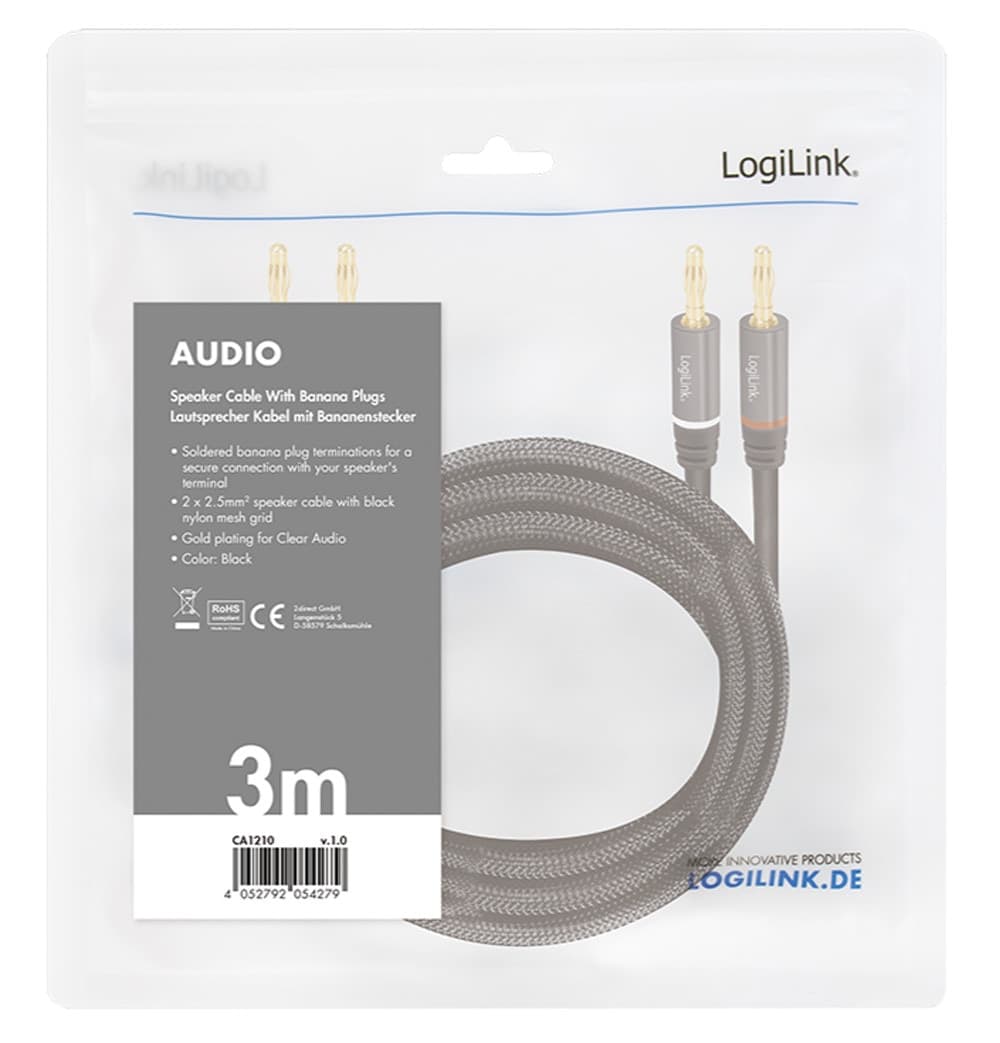 Cavo per Altoparlanti 2x2 Spinotti a Banana Nylon Nero 5m - 7