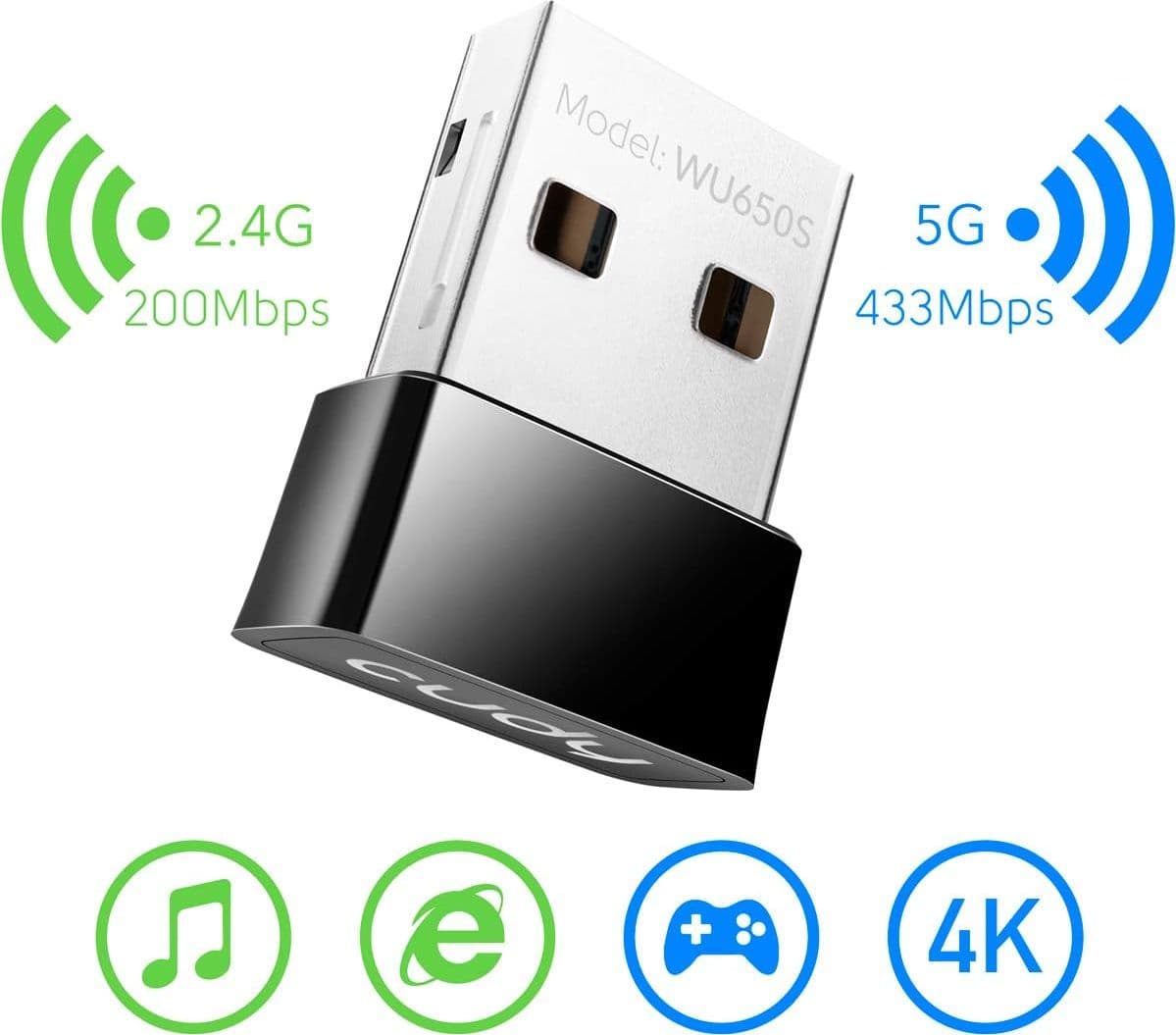 Nano Adattatore USB WiFi Dual Band 650Mbps per PC con Modalit&agrave SoftAP, WU650 - 4