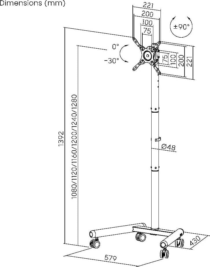 Supporto Mobile da Pavimento con Altezza Regolabile per TV da 13-50'' - 3