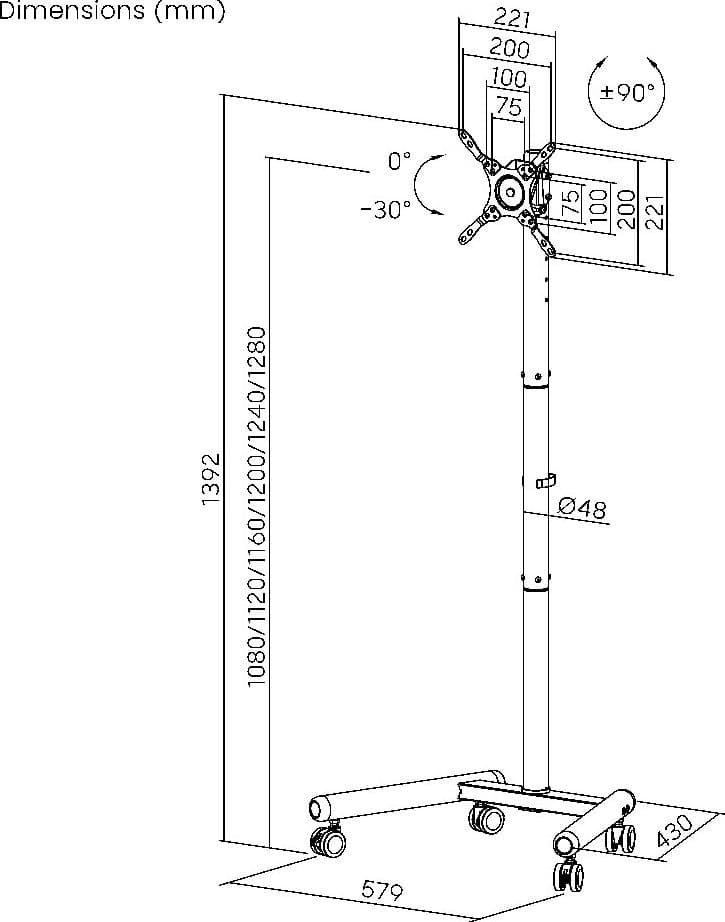 Supporto Mobile da Pavimento con Altezza Regolabile per TV da 13-50'' - 8