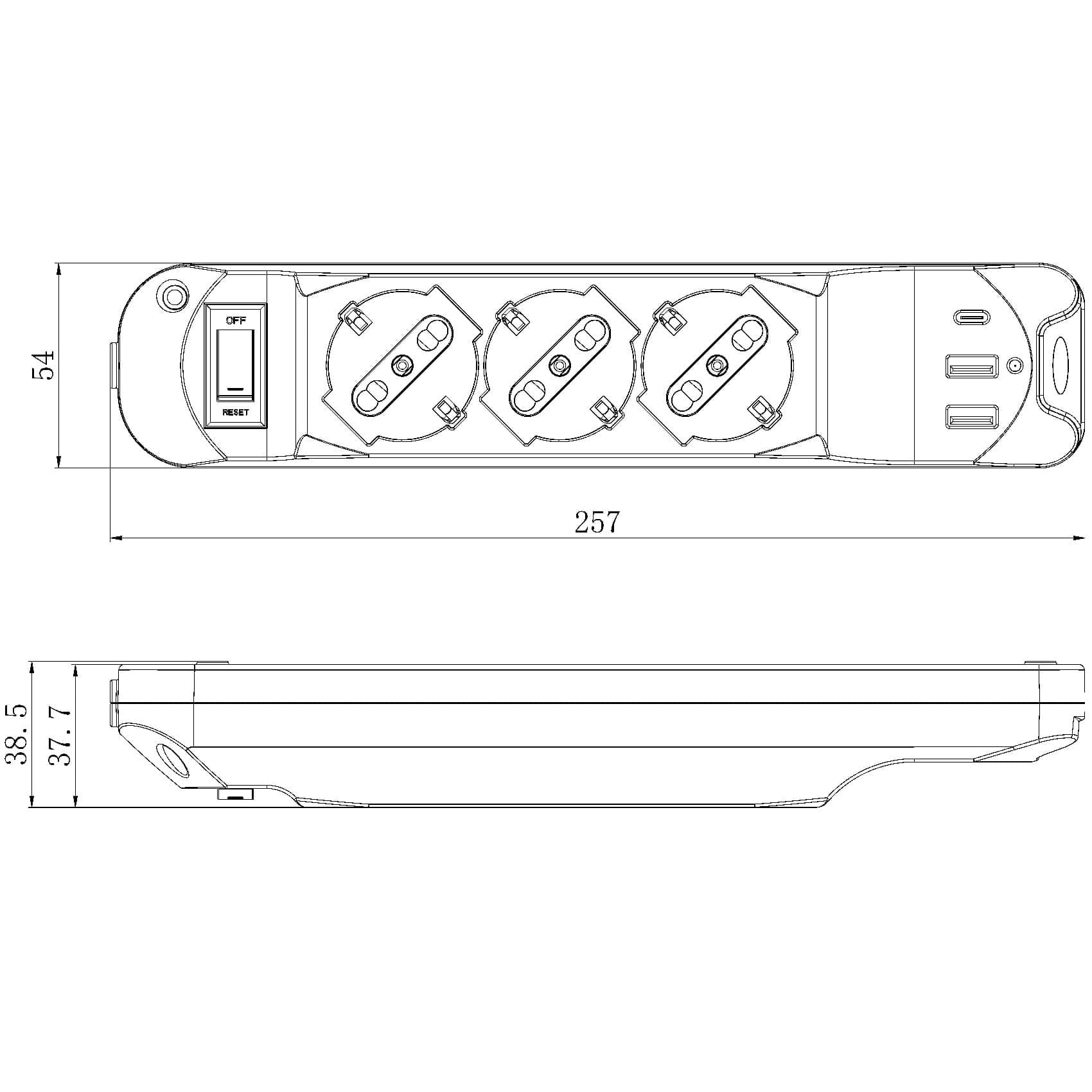 Multipresa 3 Posti 10/16 A Bipasso/Schuko con 3 Porte USB-A/C&trade Bianca - 3