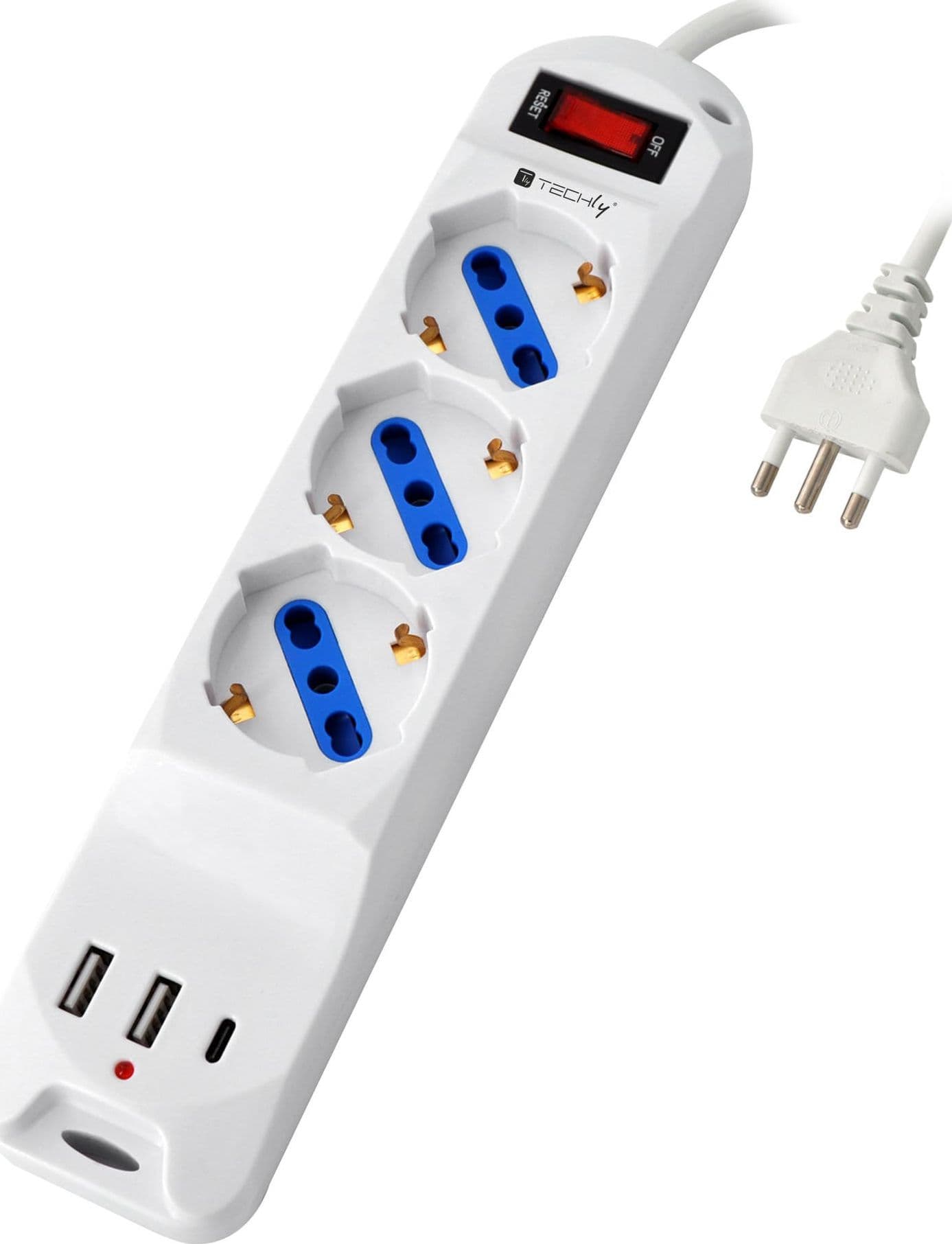 Multipresa 3 Posti 10/16 A Bipasso/Schuko con 3 Porte USB-A/C&trade Bianca - 8