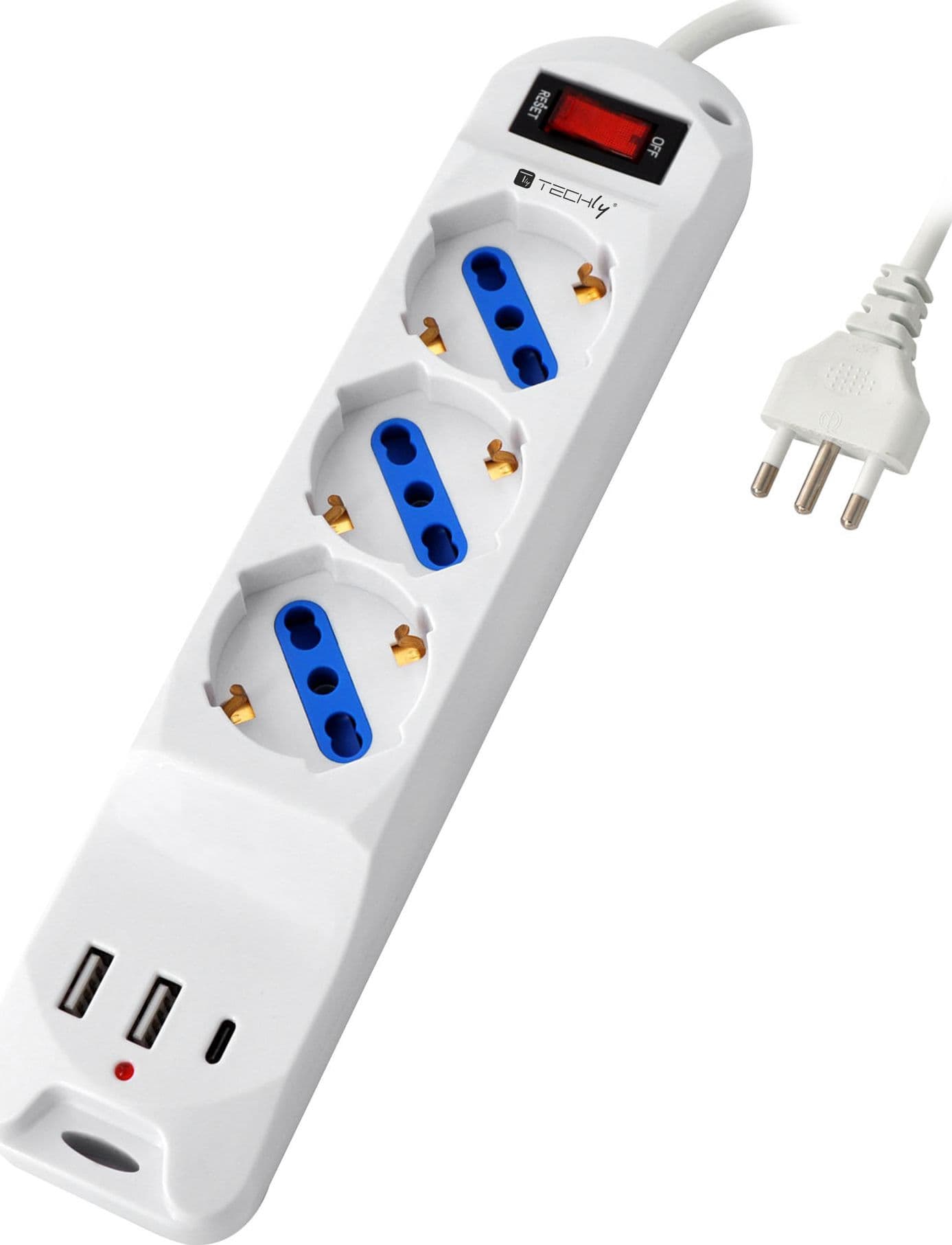 Multipresa 3 Posti 10/16 A Bipasso/Schuko con 3 Porte USB-A/C&trade Bianca - 9