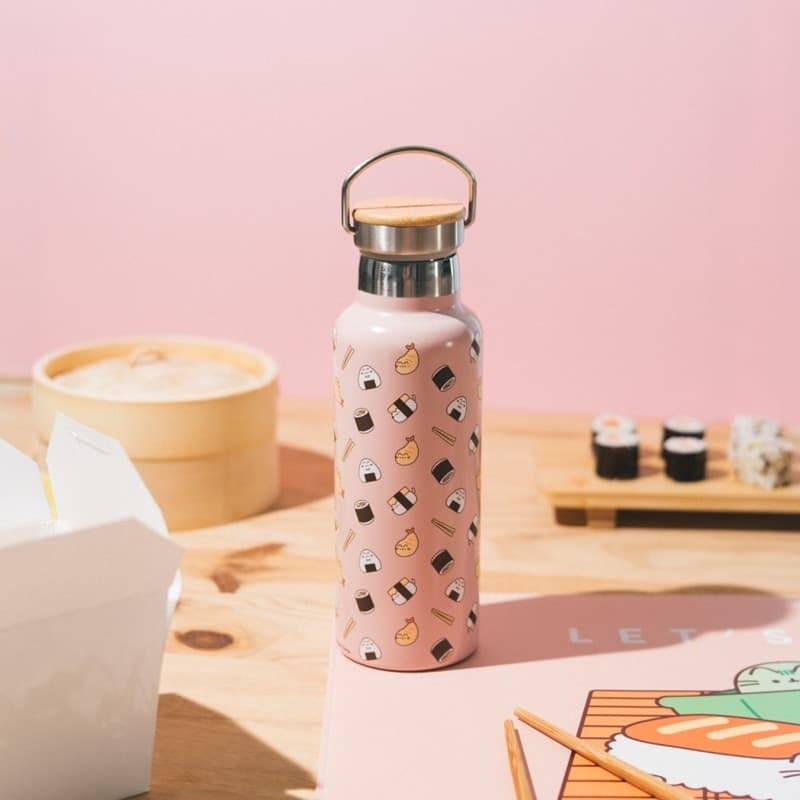 Pusheen - Borraccia termica in acciaio inox con manico della collezione Sushi Roll, 500 ml - 5