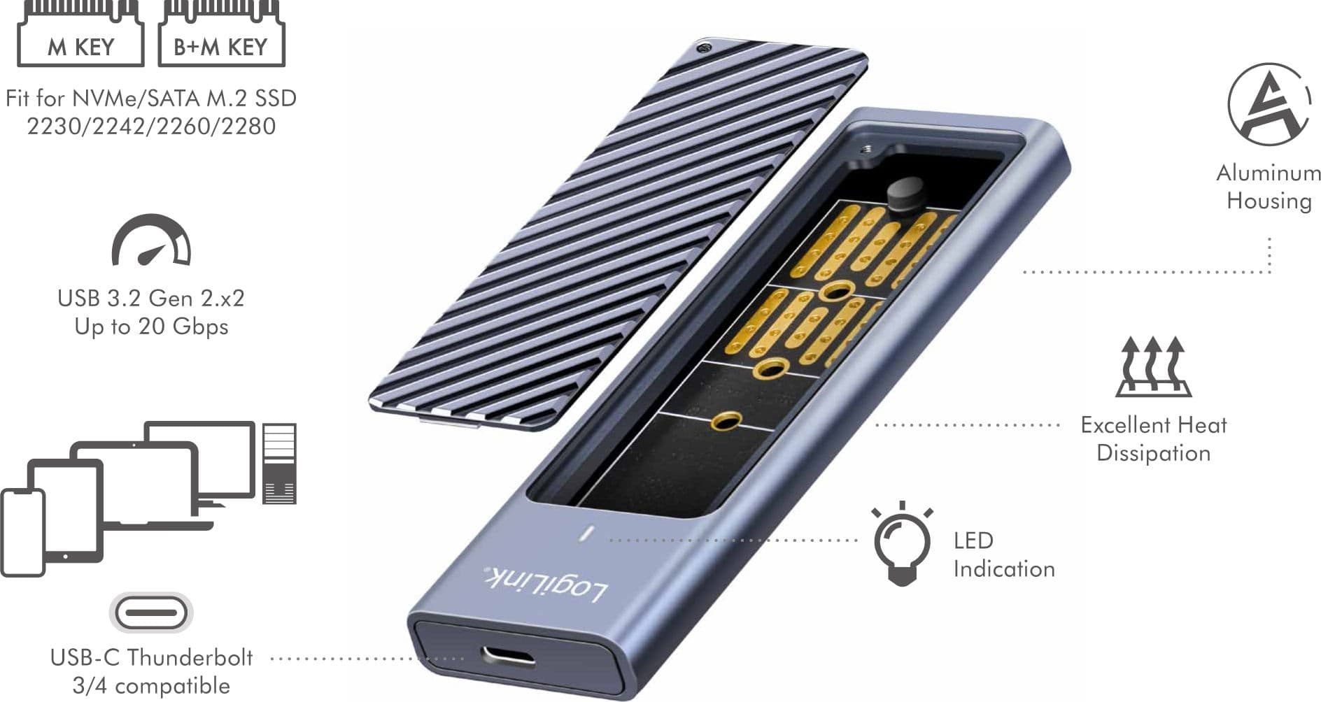 Box Esterno USB-C&trade 3.2 Gen 2 per SSD M.2 NVMe e SATA - 2