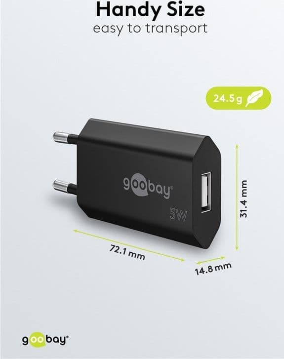 Caricatore USB 1A 5W Compatto Spina Europea Nero - 2