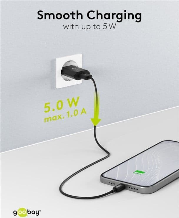Caricatore USB 1A 5W Compatto Spina Europea Nero - 3