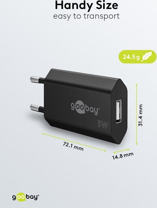 Caricatore USB 1A 5W Compatto Spina Europea Nero - 7