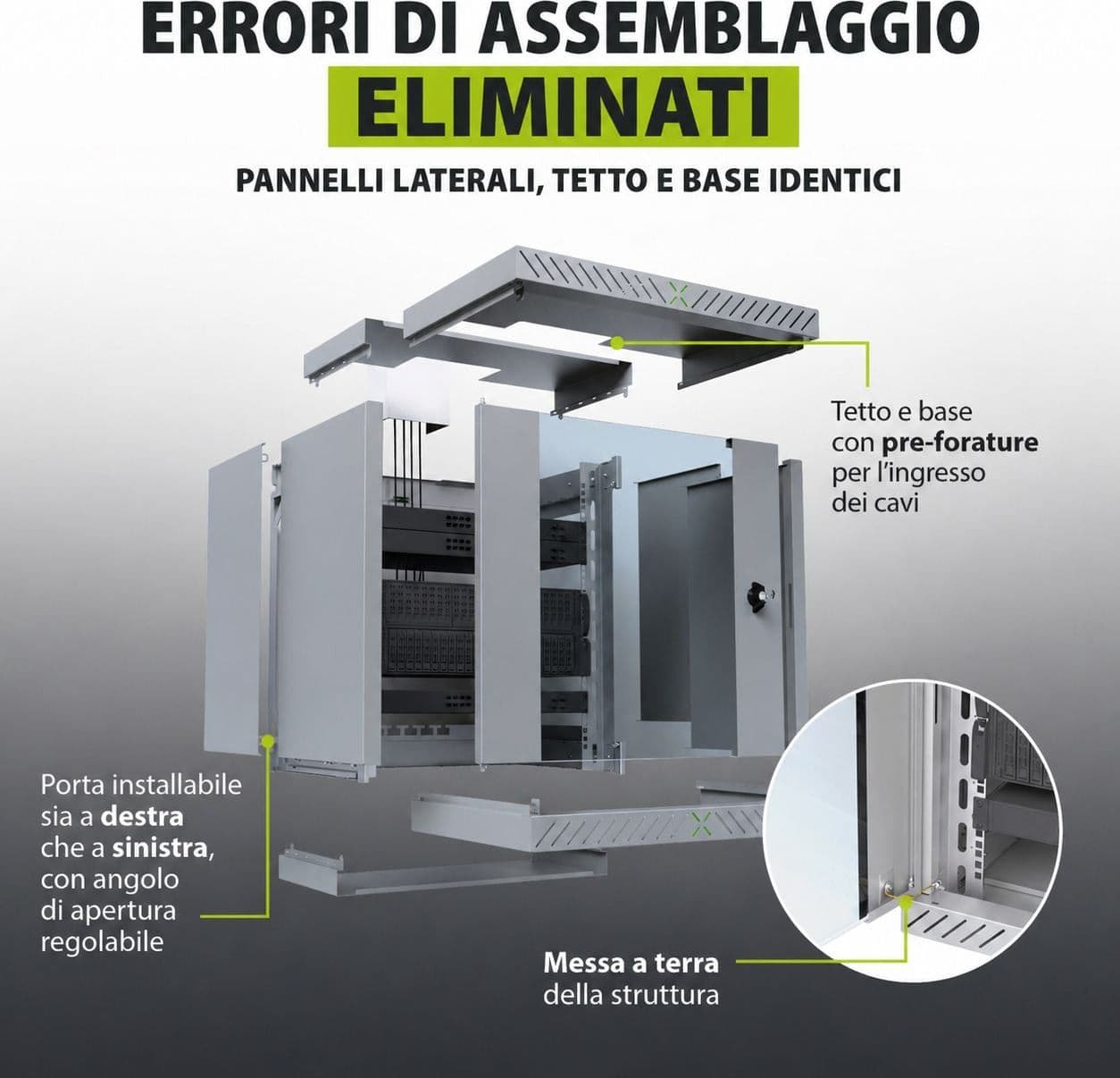 Armadio Rack 19'' a Muro 9U da Assemblare Profondit&agrave 400-600 mm Nero - 11