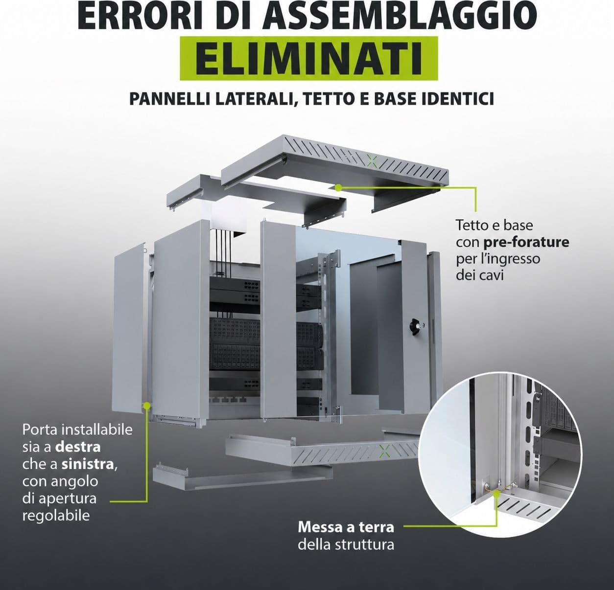 Armadio Rack 19'' a Muro 12U da Assemblare Profondit&agrave 400-600 mm Nero - 13