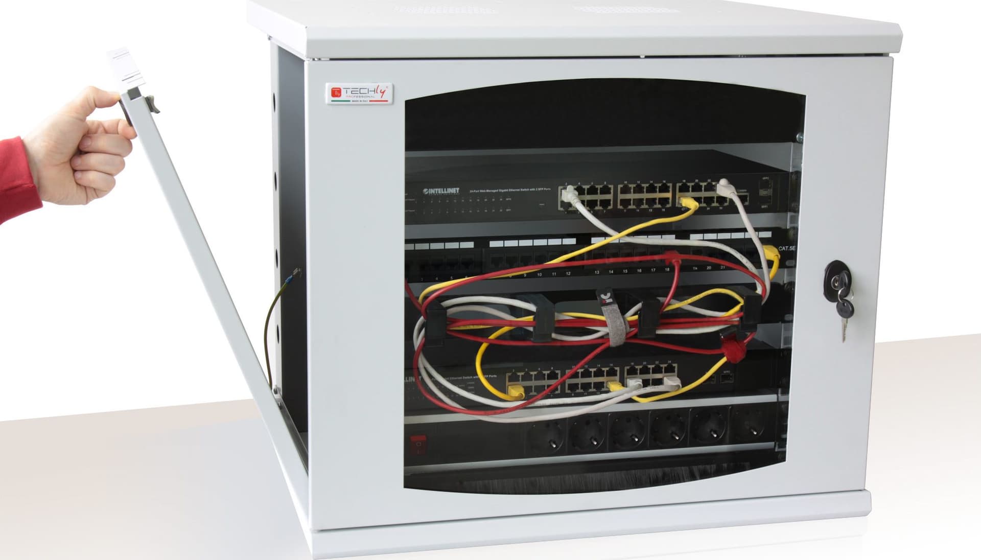 Armadio Rack 19'' a muro 16 unit&agrave sezione unica prof. 500mm Grigio - 7