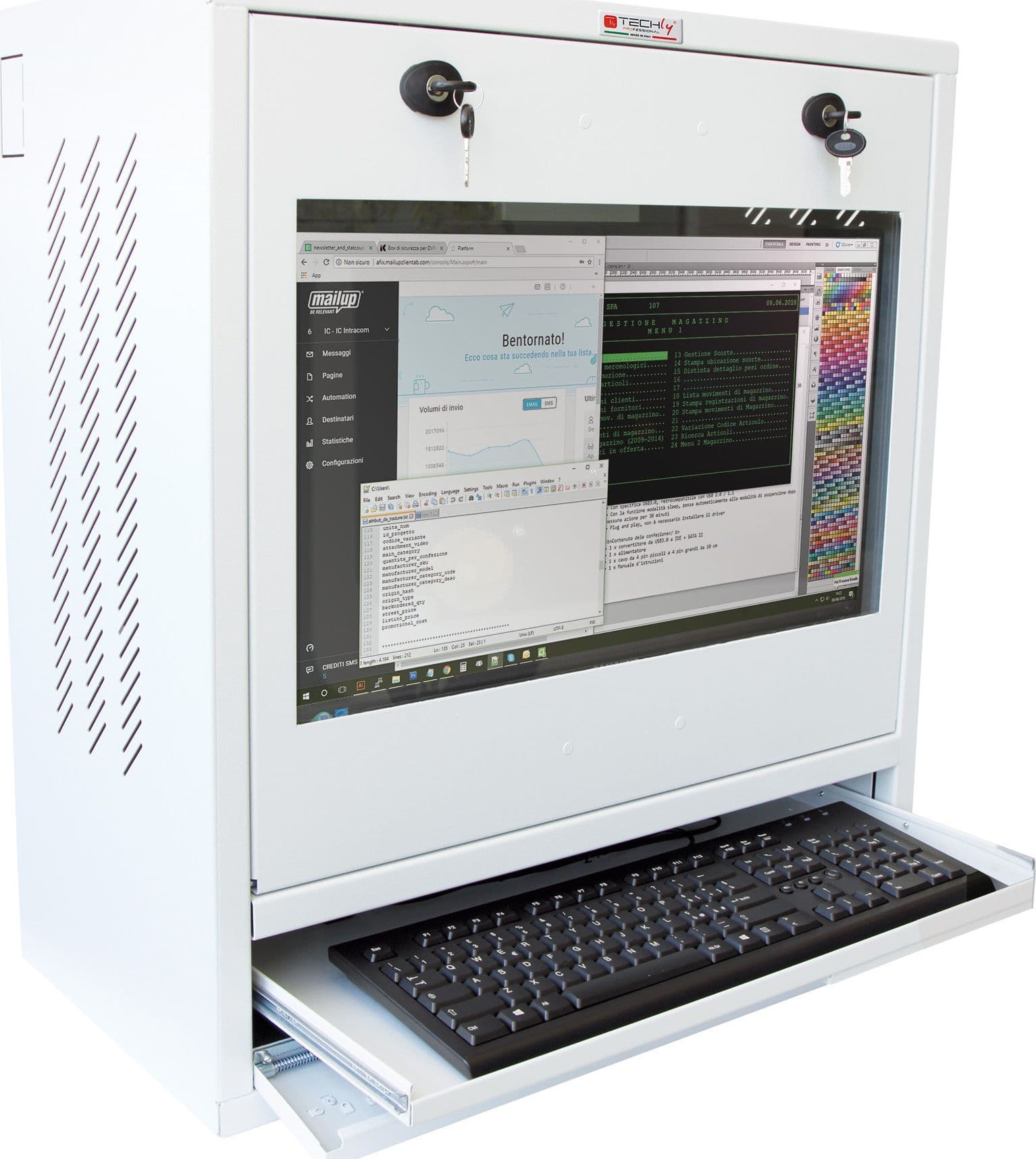 Armadio di sicurezza per PC, monitor LCD e tastiera Bianco - 6