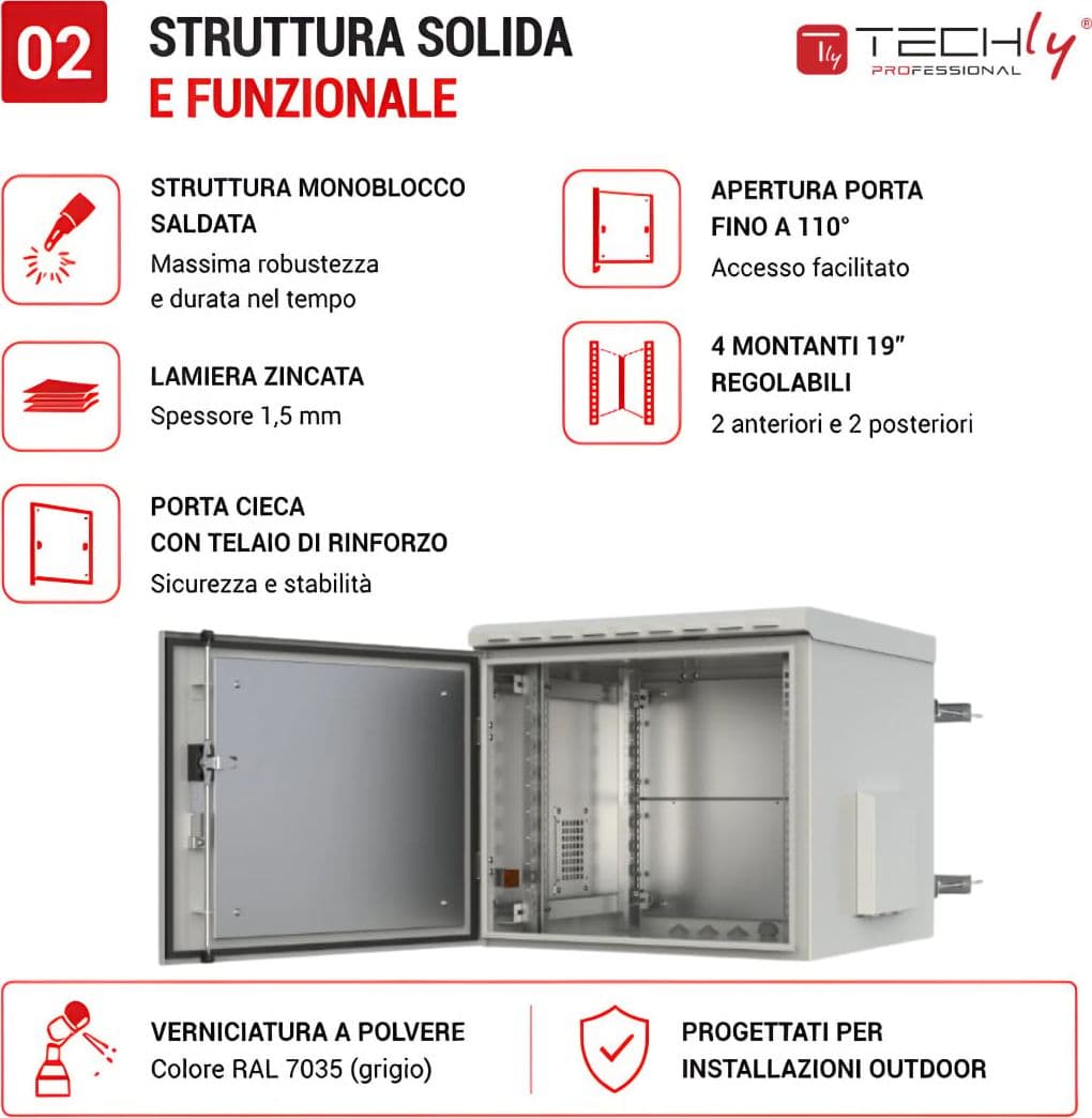 Armadio Rack 19'' Fissaggio a Palo 7U IP66 Porta Cieca Prof. 400 mm Grigio - 8