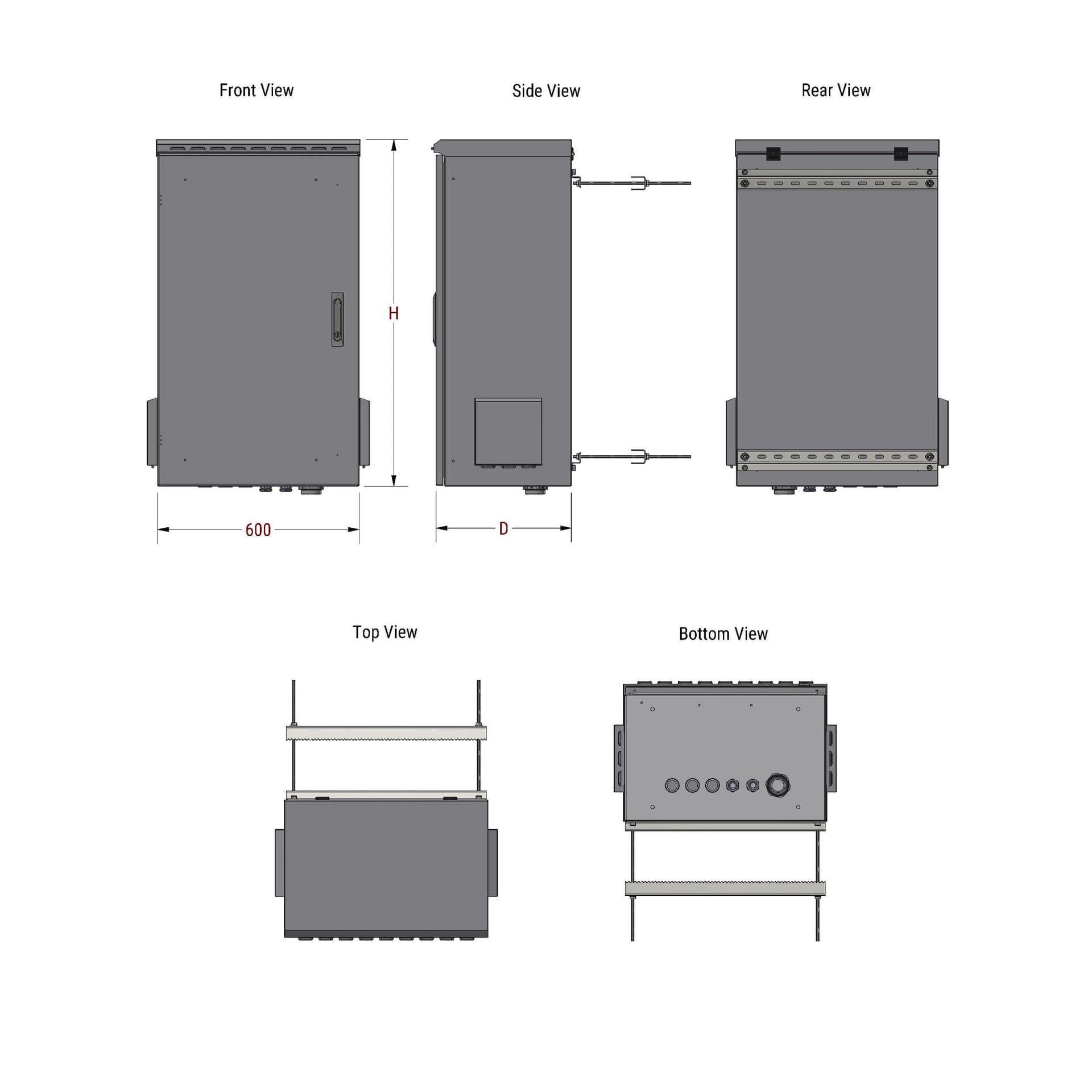 Armadio Rack 19'' Fissaggio a Palo 12U IP66 Porta Cieca Prof. 400 mm Grigio - 4