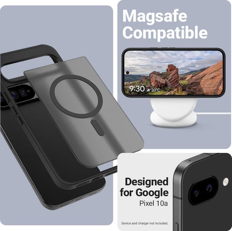 Crong Hybrid Matte Magnetic - Custodia MagSafe per Google Pixel 10a (Nero) - 4