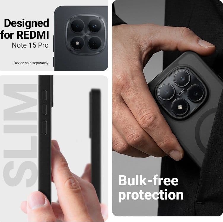 Crong Hybrid Matte Magnetic - Custodia MagSafe per Xiaomi Redmi Note 15 Pro (Nero) - 7