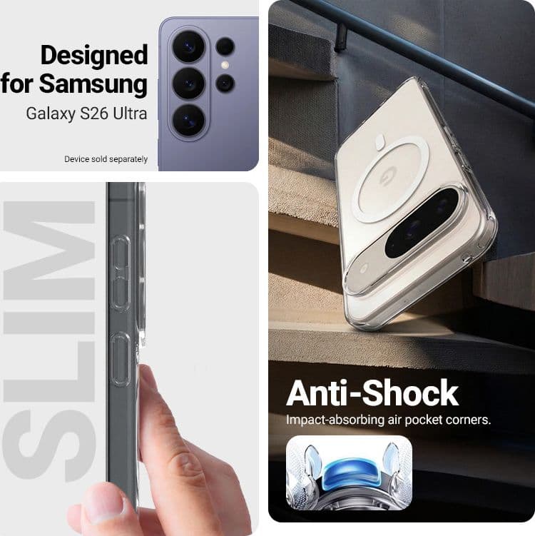 Crong Hybrid Clear Magnetic - Custodia MagSafe per Samsung Galaxy S26 Ultra (Trasparente) - 2