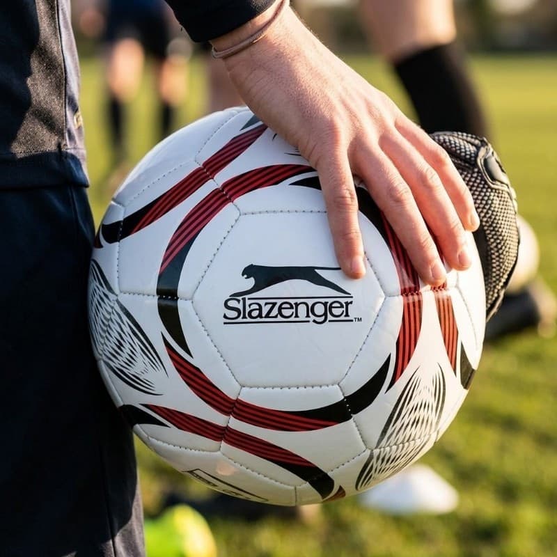 Slazenger - Pallone da allenamento a 32 pannelli, taglia 5 (bianco/rosso) - 2