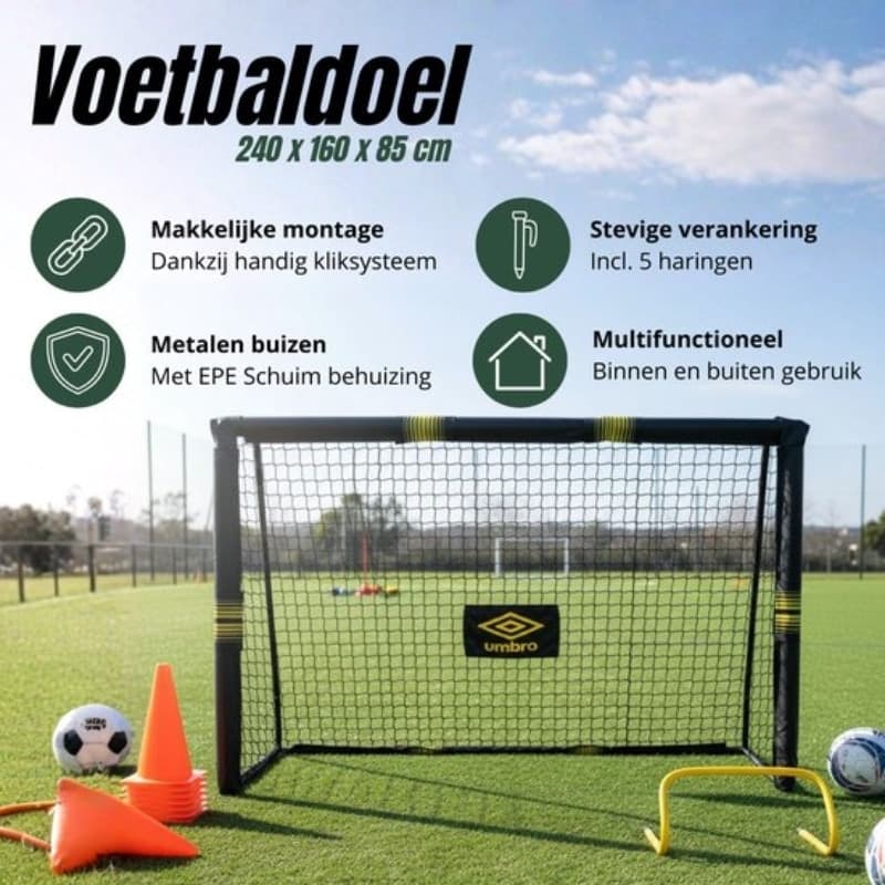 Umbro - Porta da calcio in metallo con rete 240x160x85 cm - 7