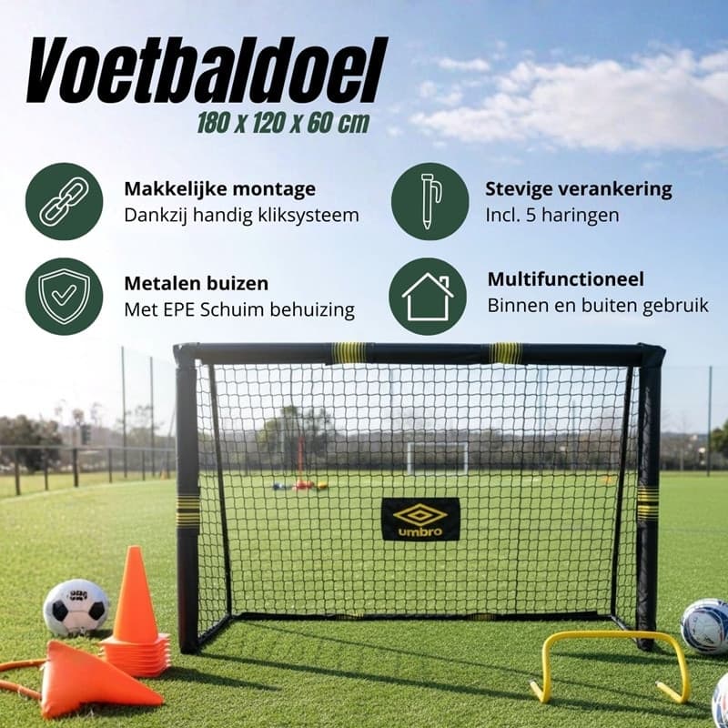 Umbro - Porta da calcio in metallo con rete 180x120x60 cm - 7