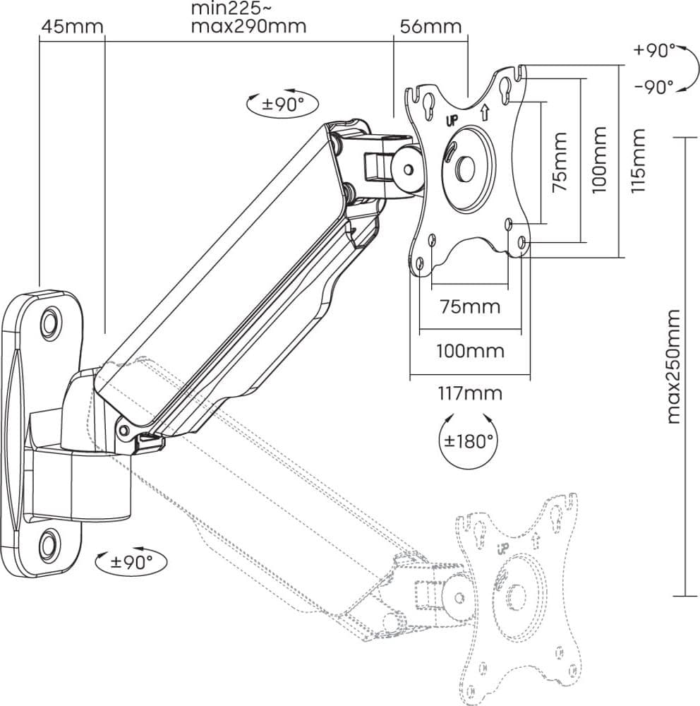Supporto a Muro con Molla per TV 17-32'' Estensione 39 cm - 2
