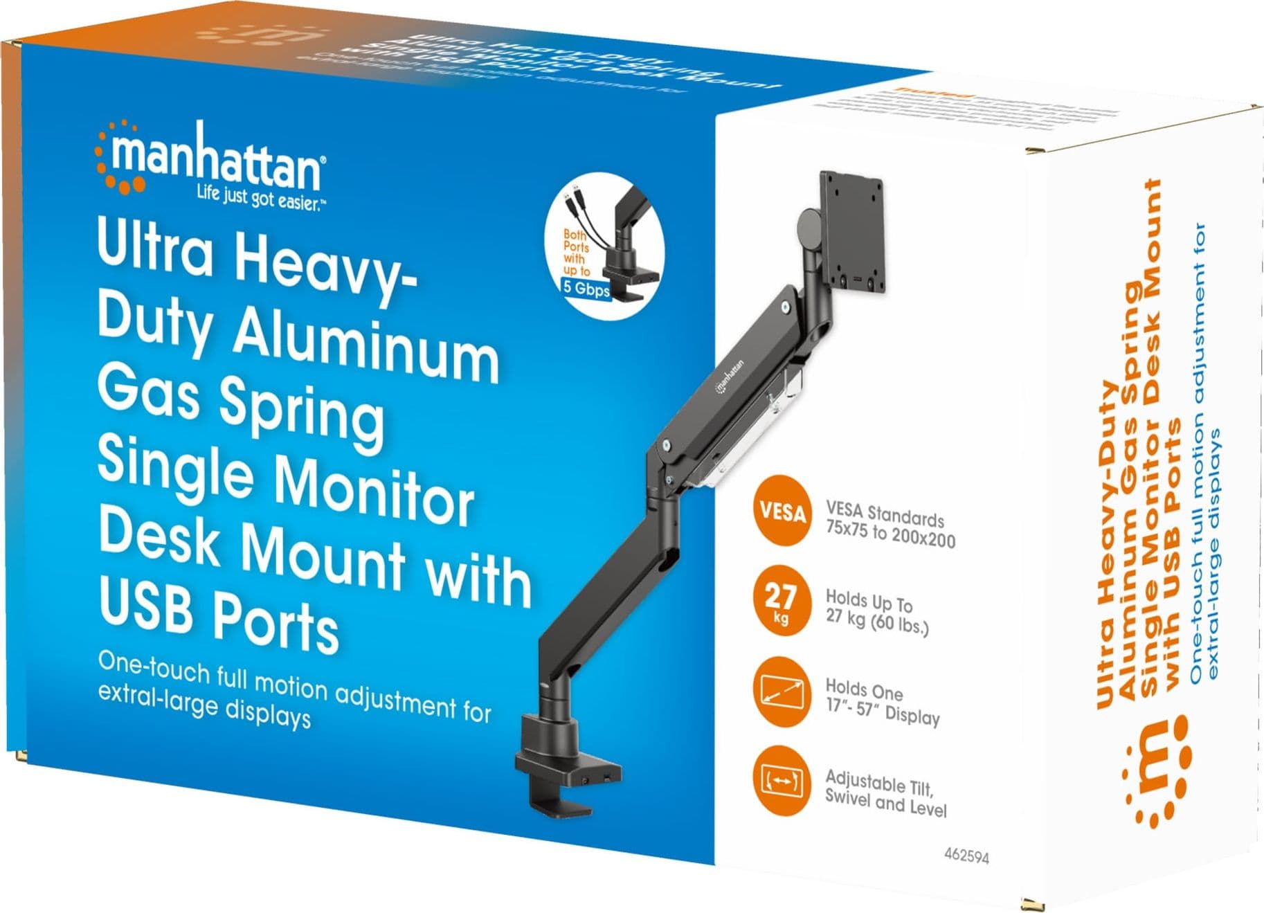 Supporto da Tavolo per Monitor Singolo 17-57'' con Molla a Gas in Alluminio Ultra Resistente con Porte USB - 2
