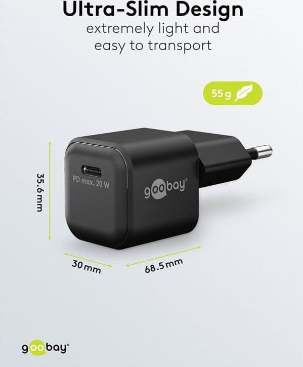 Alimentatore Caricatore Rapido USB-C&trade PD GaN Nano 20W 3A Nero - 3