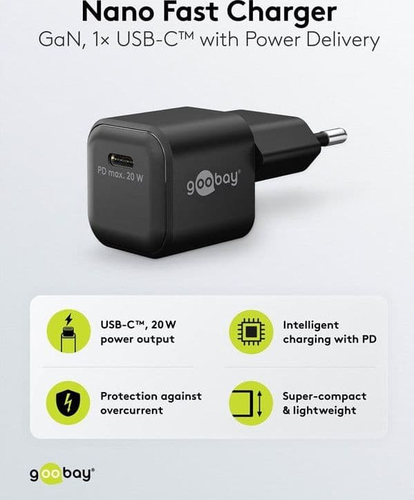 Alimentatore Caricatore Rapido USB-C&trade PD GaN Nano 20W 3A Nero - 4