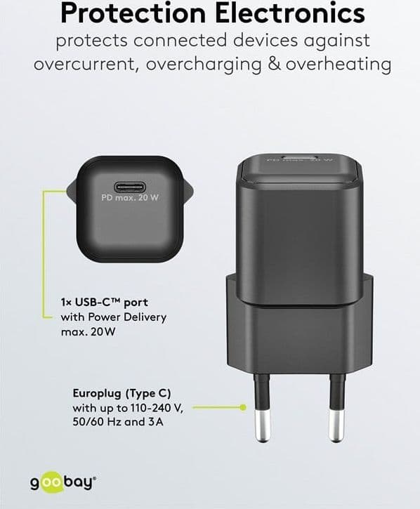 Alimentatore Caricatore Rapido USB-C&trade PD GaN Nano 20W 3A Nero - 5
