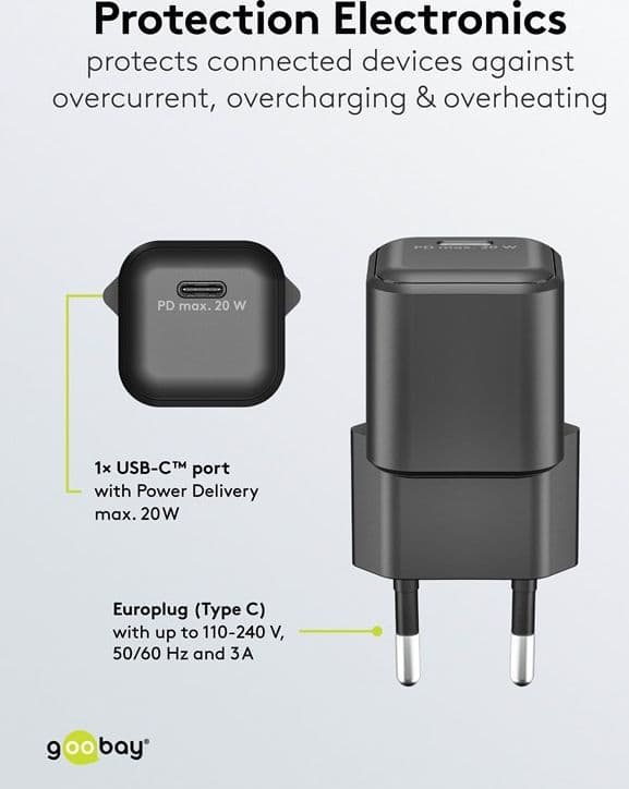 Alimentatore Caricatore Rapido USB-C&trade PD GaN Nano 20W 3A Nero - 8