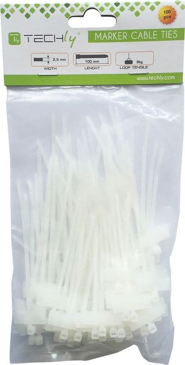 Fascette Fermacavi 100x2,5mm con Targhetta 25x8mm 100 pz Bianco - 2