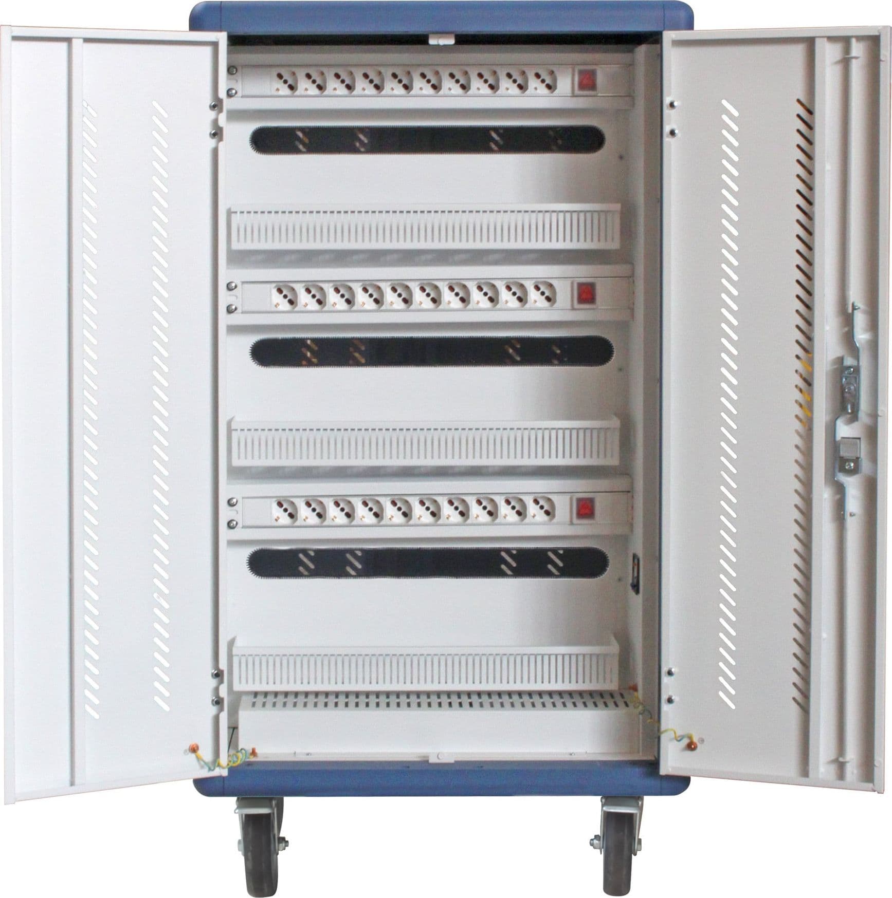 Carrello Stazione di Ricarica USB Ventilato per 30 Notebook/Tablet/Smartphone Bianco/Blu - 4