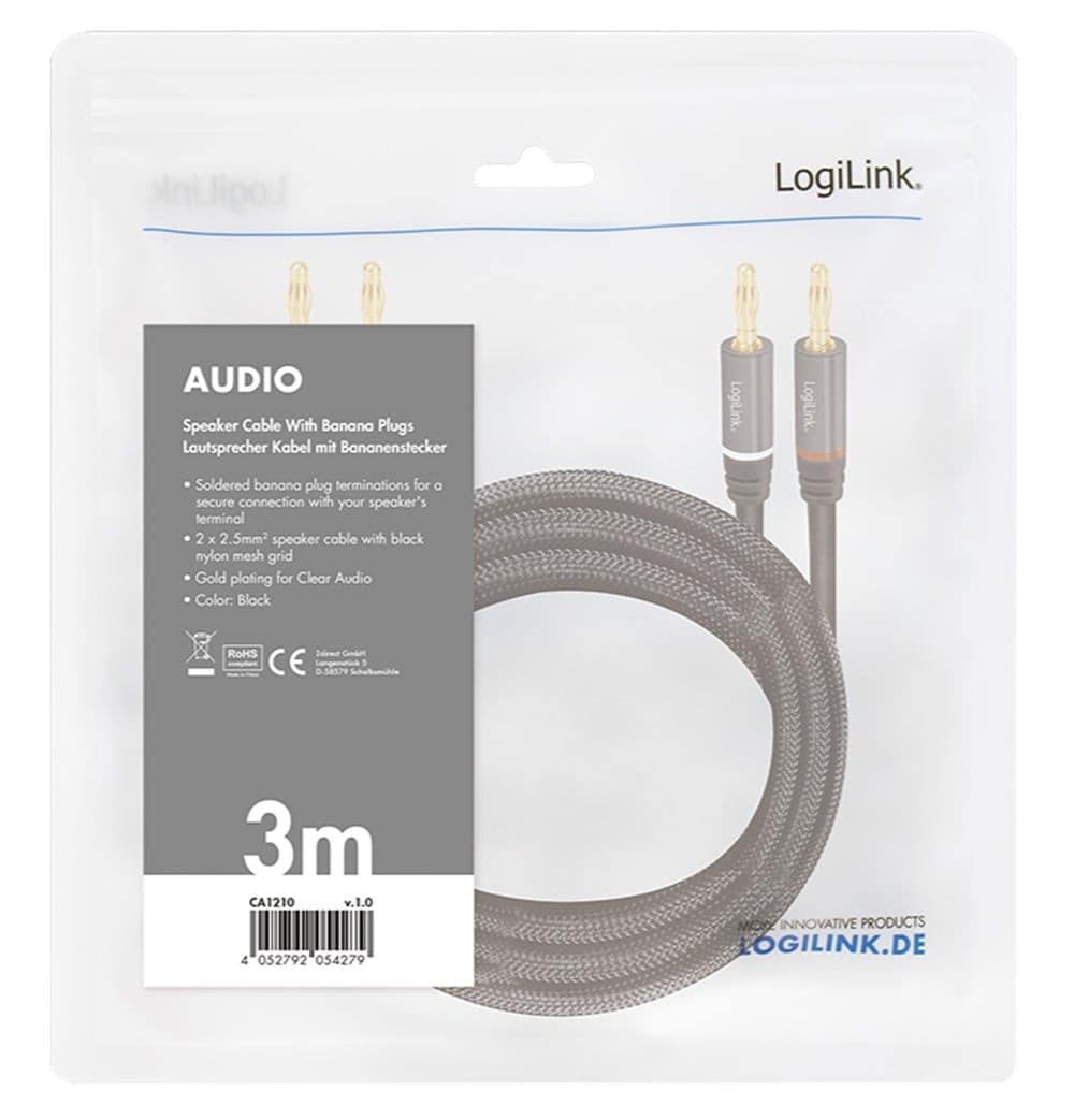 Cavo per Altoparlanti 2x2 Spinotti a Banana Nylon Nero 3 metri - 5