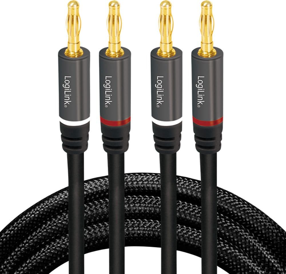 Cavo per Altoparlanti 2x2 Spinotti a Banana Nylon Nero 3 metri - 8