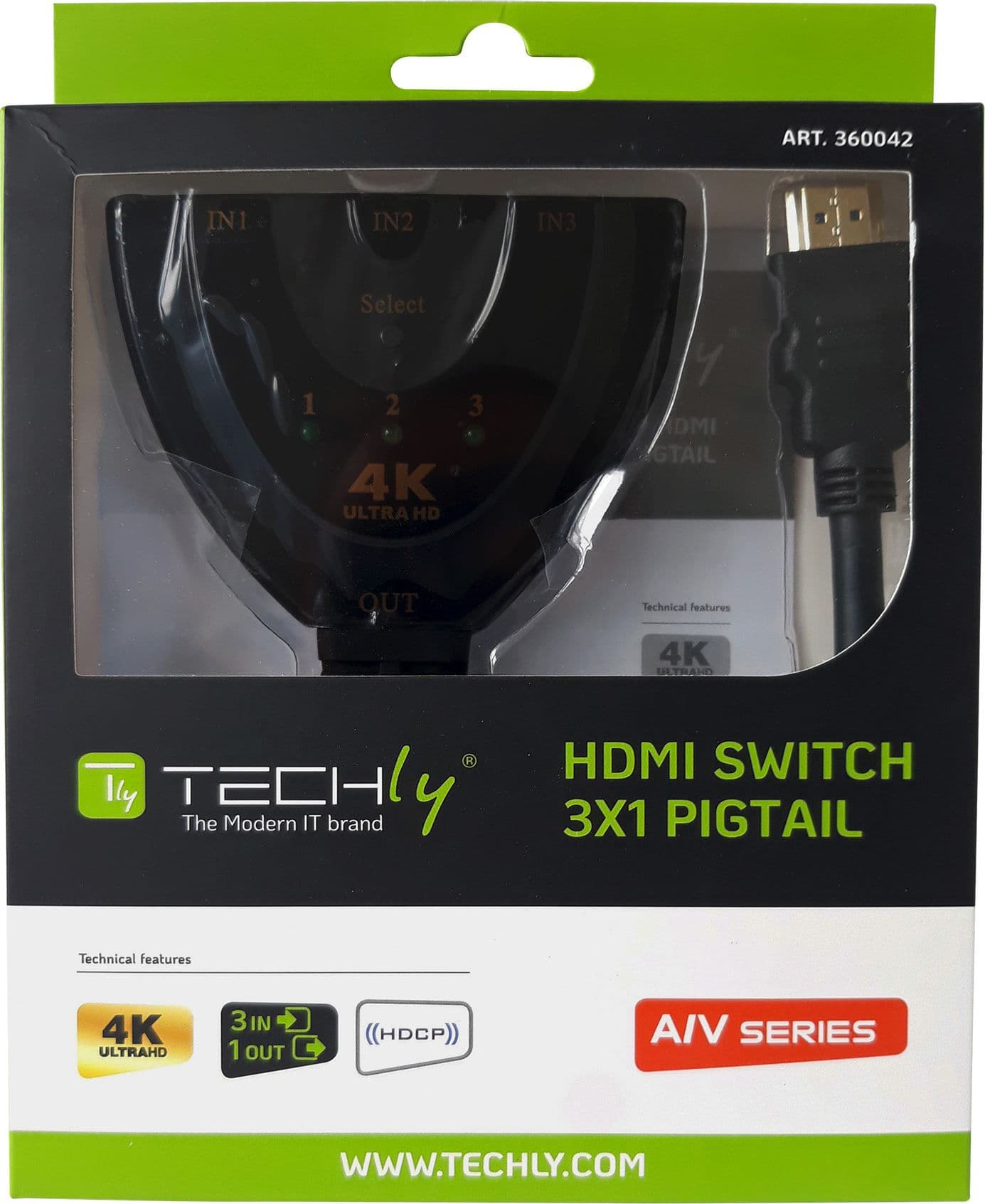 Switch HDMI 3x1 Pigtail 4Kx2K 3 In 1 Out Compatto - 2