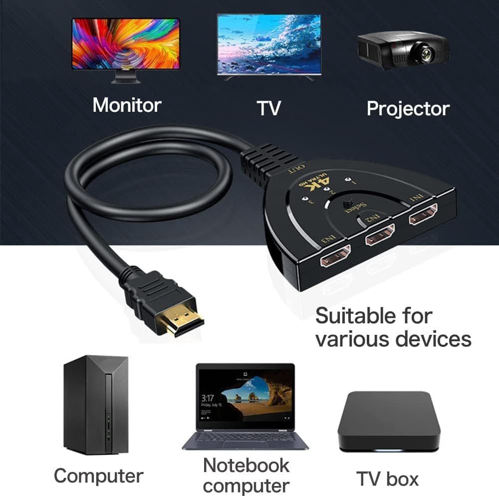 Switch HDMI 3x1 Pigtail 4Kx2K 3 In 1 Out Compatto - 4